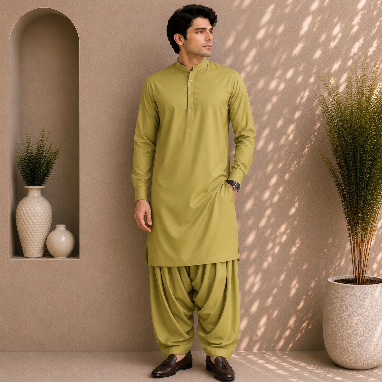 Gull Ahmad Washing Wear Mustard Green